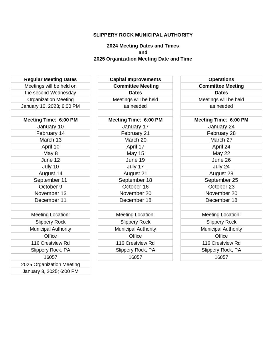 2024 Meeting Dates/Times