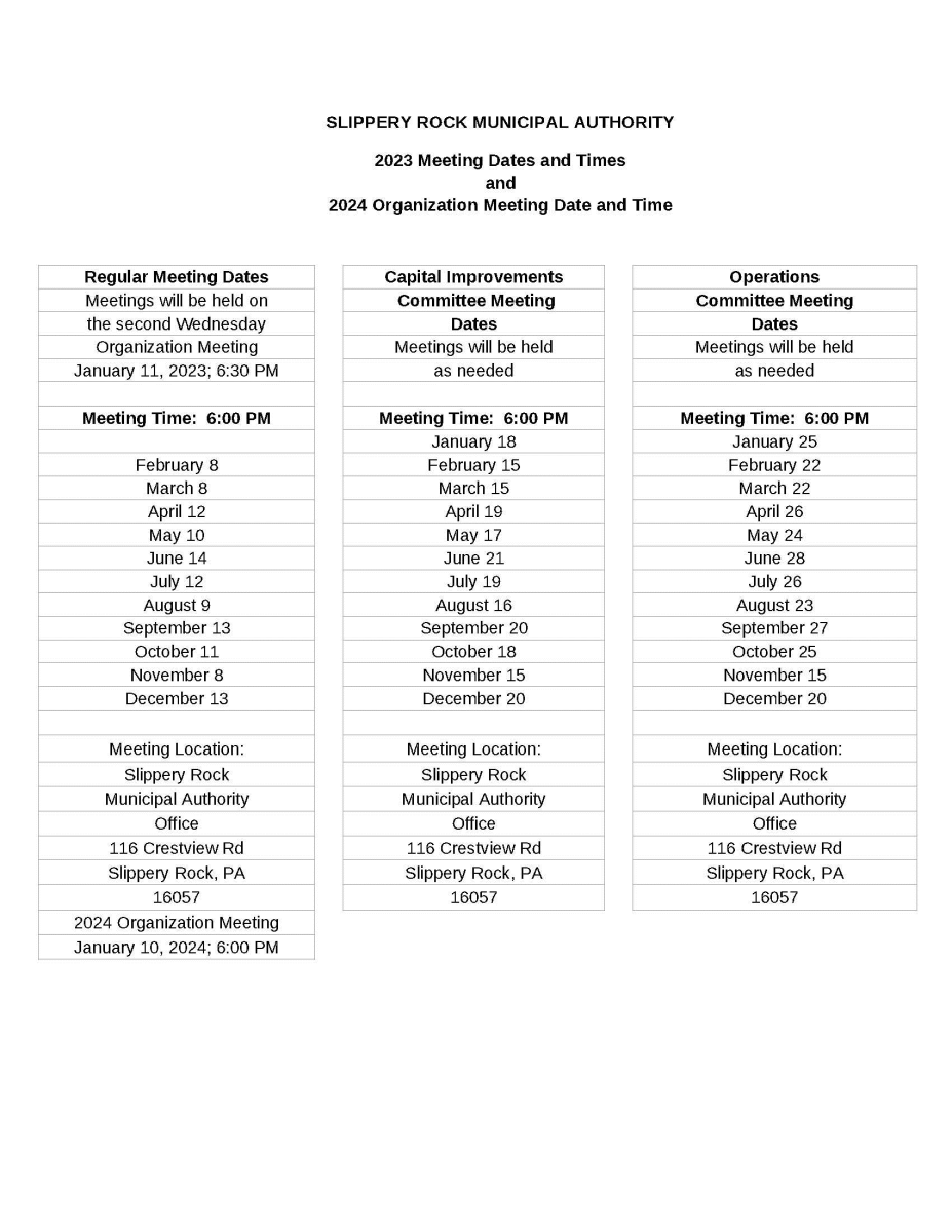 2023 Meeting Dates/Times